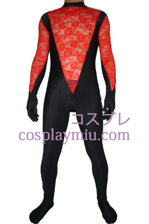 Svart Red Lycra Lace Zentai Suit