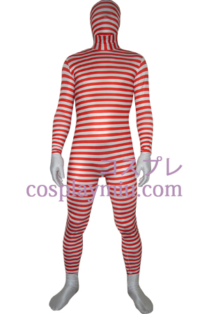 Red White Striped Spandex Lycra Zentai Suit