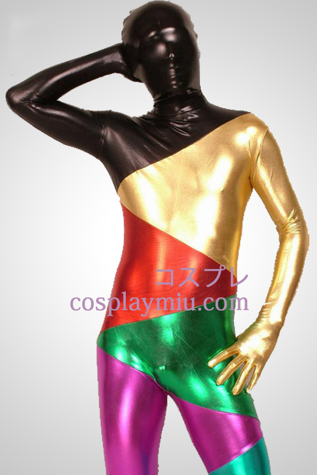 Multicolor skinnende metallisk Piece Sammen Zentai Suit