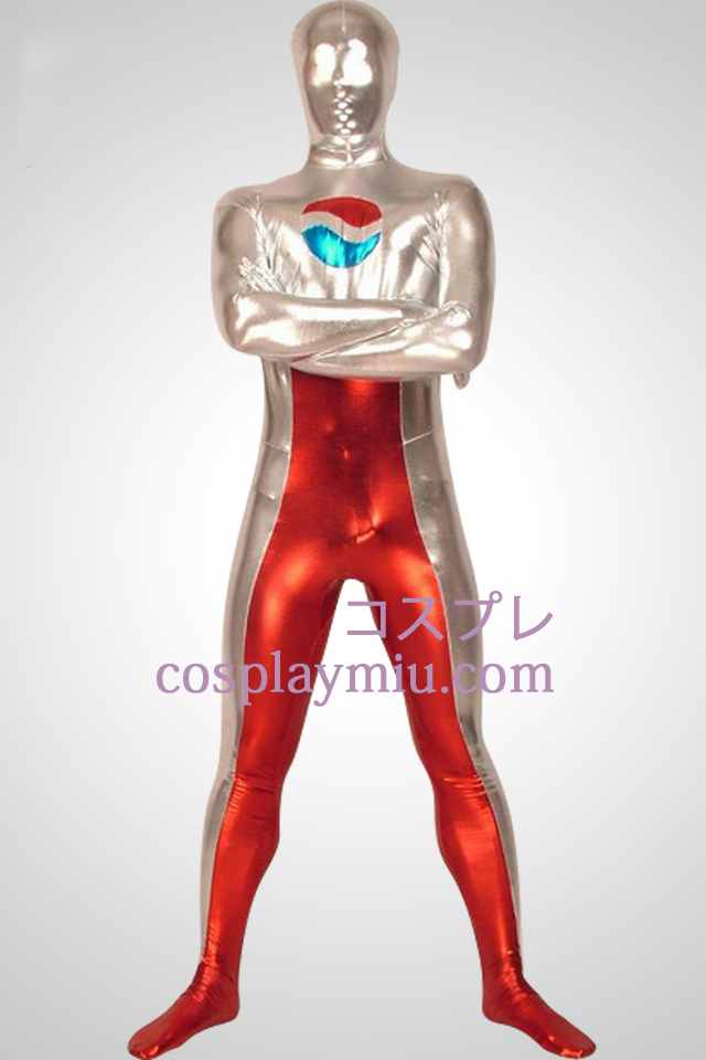 Røde og hvite skinnende metallisk Full Body Unisex Zentai Suit