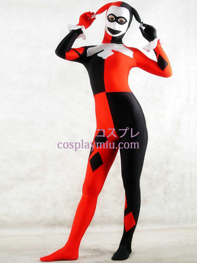 Sort, hvit og rød Lycra Spandex Clown Unisex Zentai Suit
