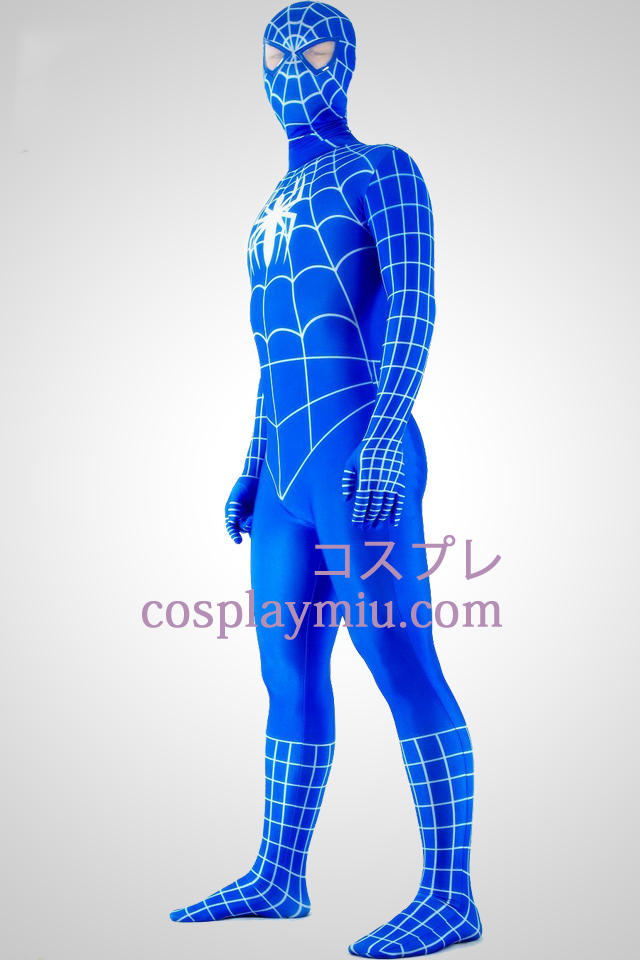 Blå og hvit Lycra Spandex Spiderman Superhero Zentai Suit