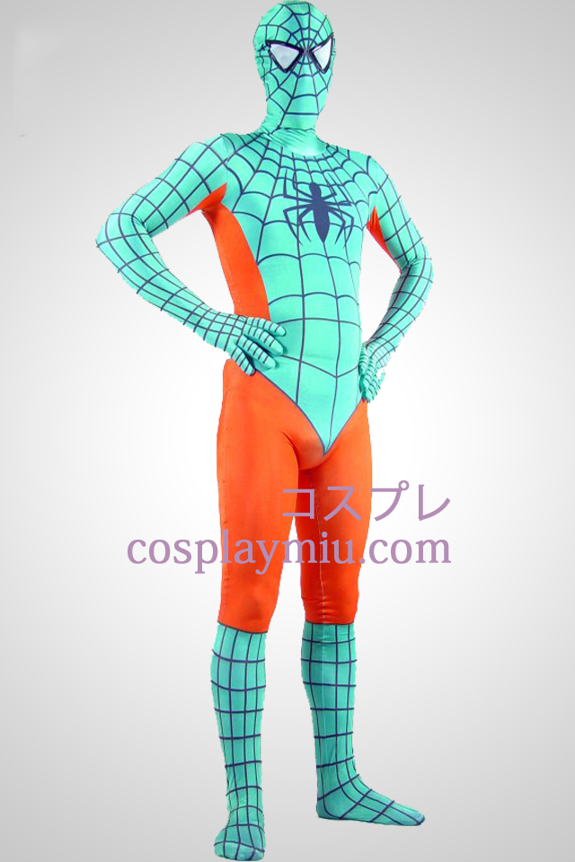 Lys grønn og oransje Lycra Spandex Spiderman Zentai Suit