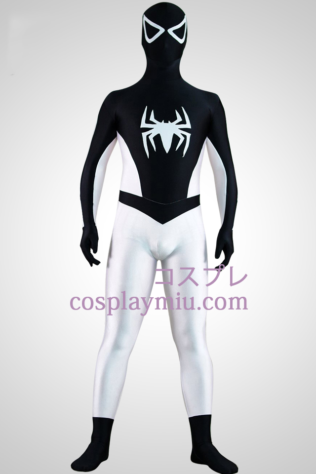 Half Hvit Half Svart Spiderman Superhero Zentai Suit