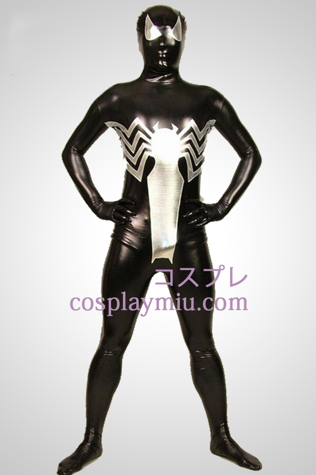 Svart Big Spiderman Full Body skinnende metallisk Zentai Suit