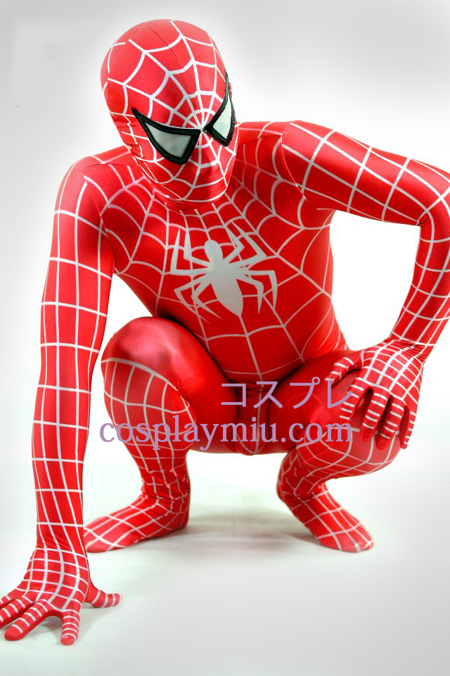 Rød og hvit Lycra Spiderman Superhero Zentai Suit