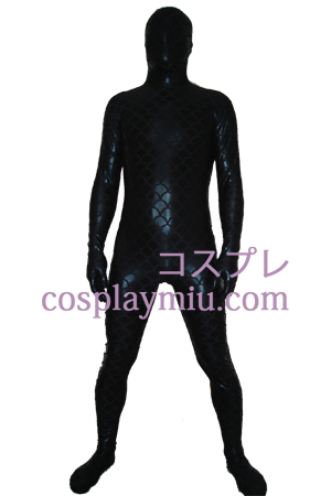 Svart Fish-Scale Shiny Metallic Zentai Suit