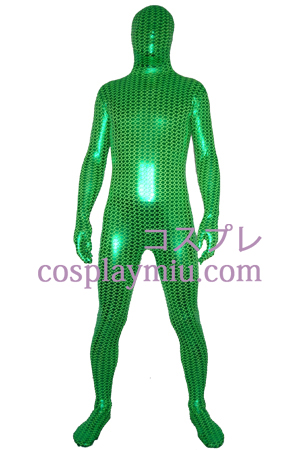 Grønn Digital Print Shiny Metallic Zentai Suit