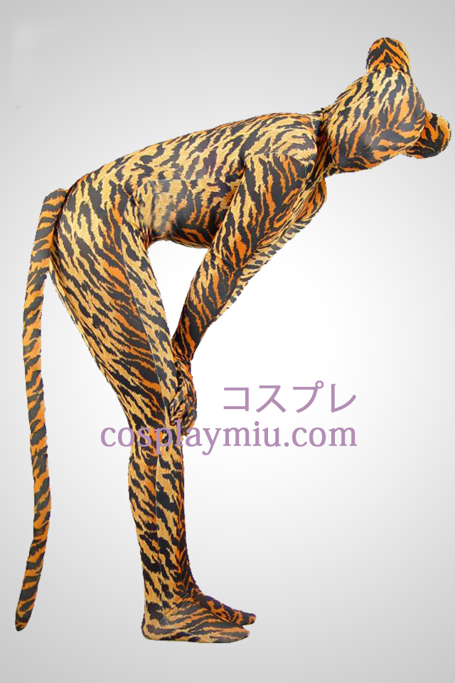 Tiger Skin Lycra Spandex Unisex Zentai Suit Med Tail