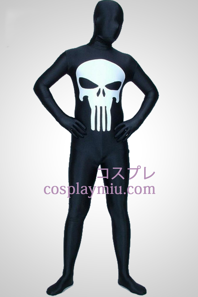 Svart Punisher Lycra Zentai Suit